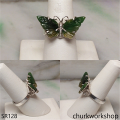 Butterfly dark green jade ring