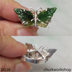 Butterfly dark green jade ring