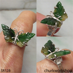 Butterfly dark green jade ring