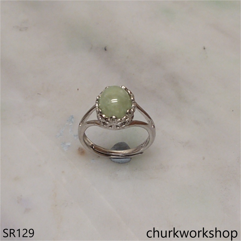 Small light green oval jade ring