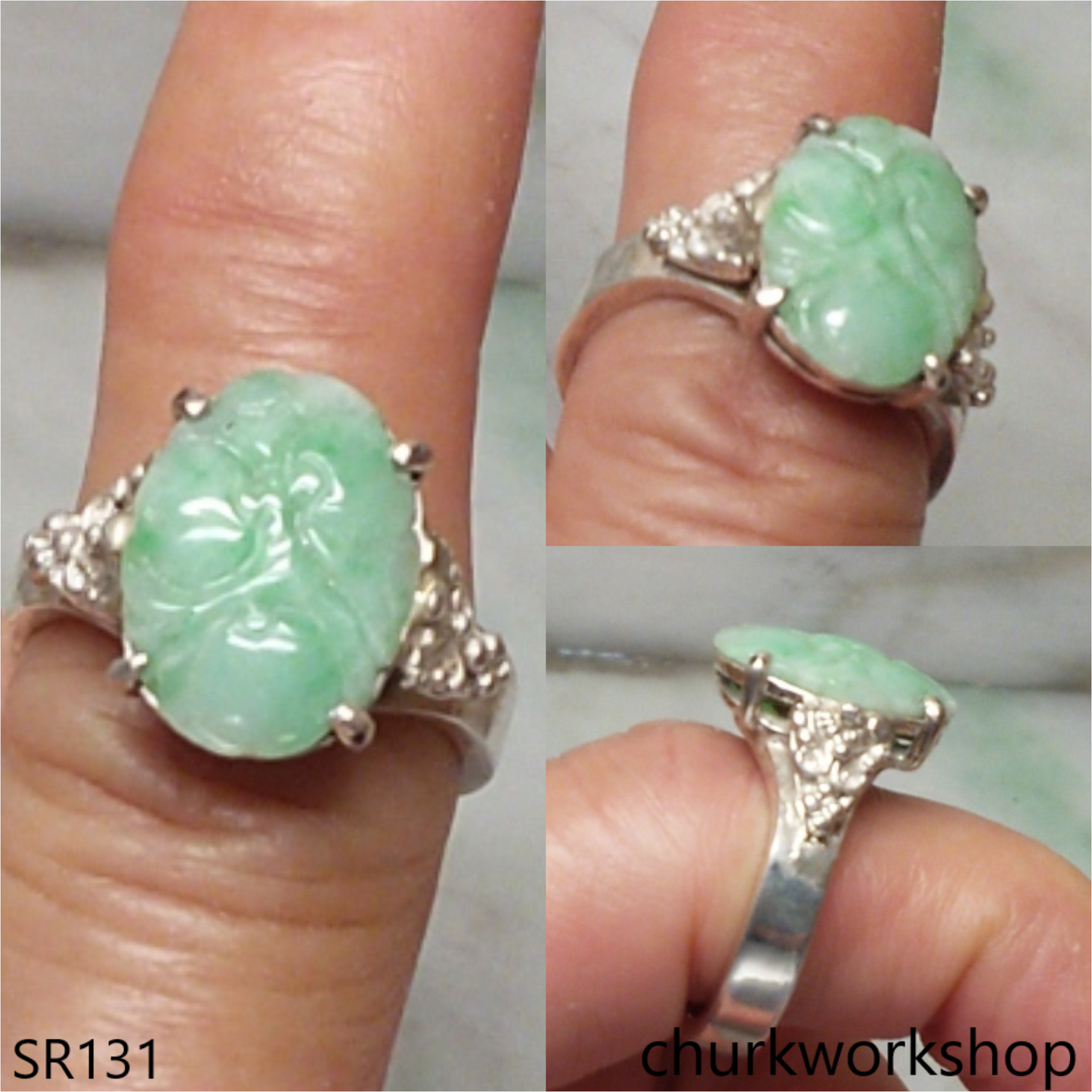 Light green flower jade ring