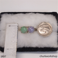 Light green & lavender jade ring sterling silver