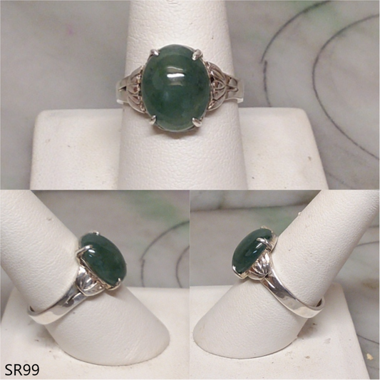 Bluish green jade sterling silver ring