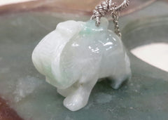 Jade elephant pendant with silver bail