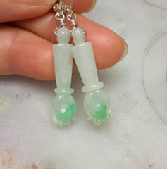Jade earrings, dangling jade earrings, red jade earrings, silver jade earrings, jade earrings