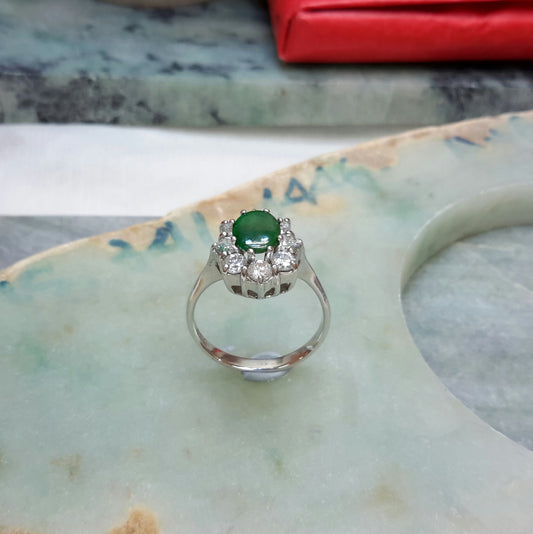 Dark green jade silver ring