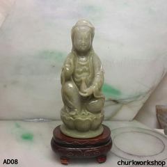 Grayish lavender mix green jade lady Buddha statue