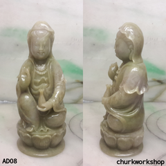 Grayish lavender mix green jade lady Buddha statue