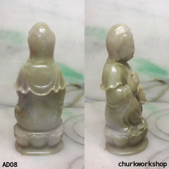 Grayish lavender mix green jade lady Buddha statue