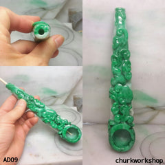 Natural color jade dragon pipe