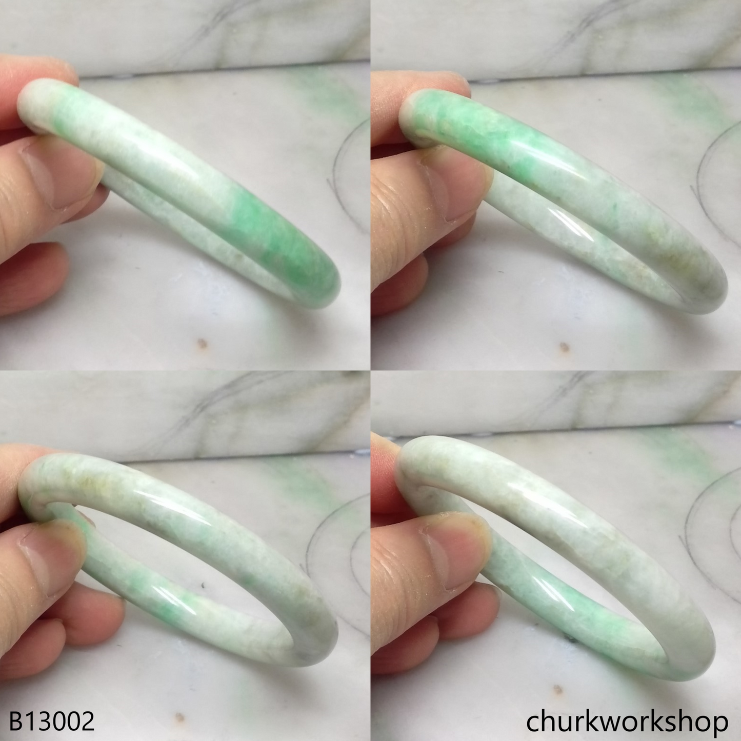 Pale green with splotches apple green jade bangle