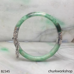 Green jade sterling silver hinge bangle