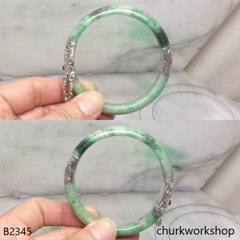 Green jade sterling silver hinge bangle