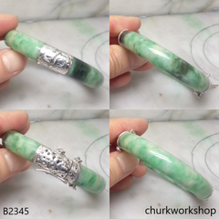 Green jade sterling silver hinge bangle