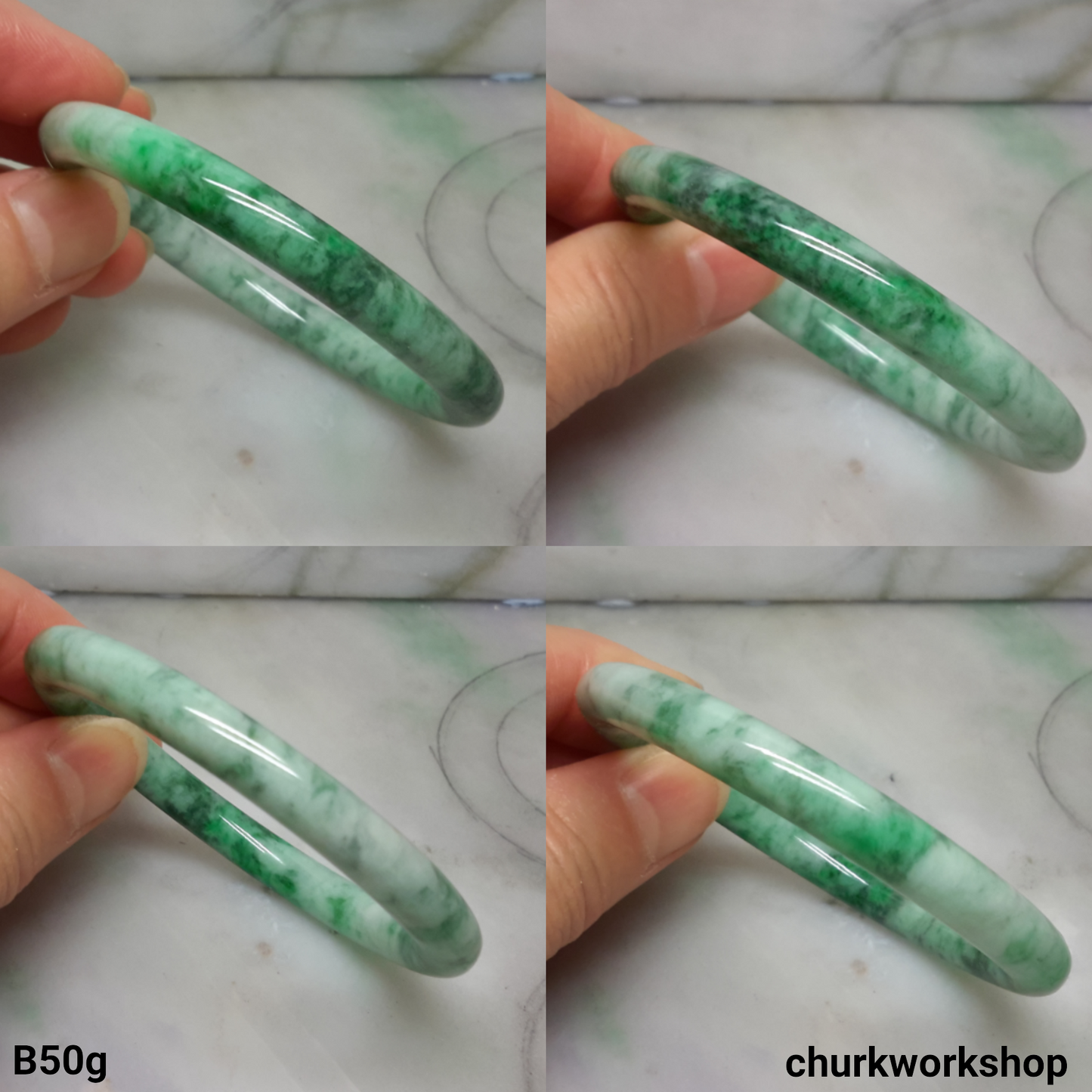Light green with splotches bluish green jade bangle