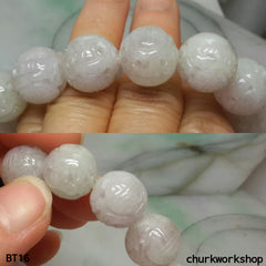 Lavender carved jade beads bracelet, jade bracelet