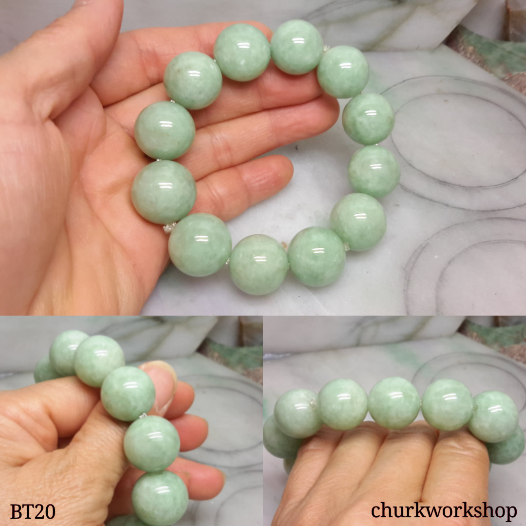 Light green large beads jade bracelet, jade beads bracelet