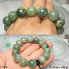 Dark green large beads jade bracelet, jade beads bracelet