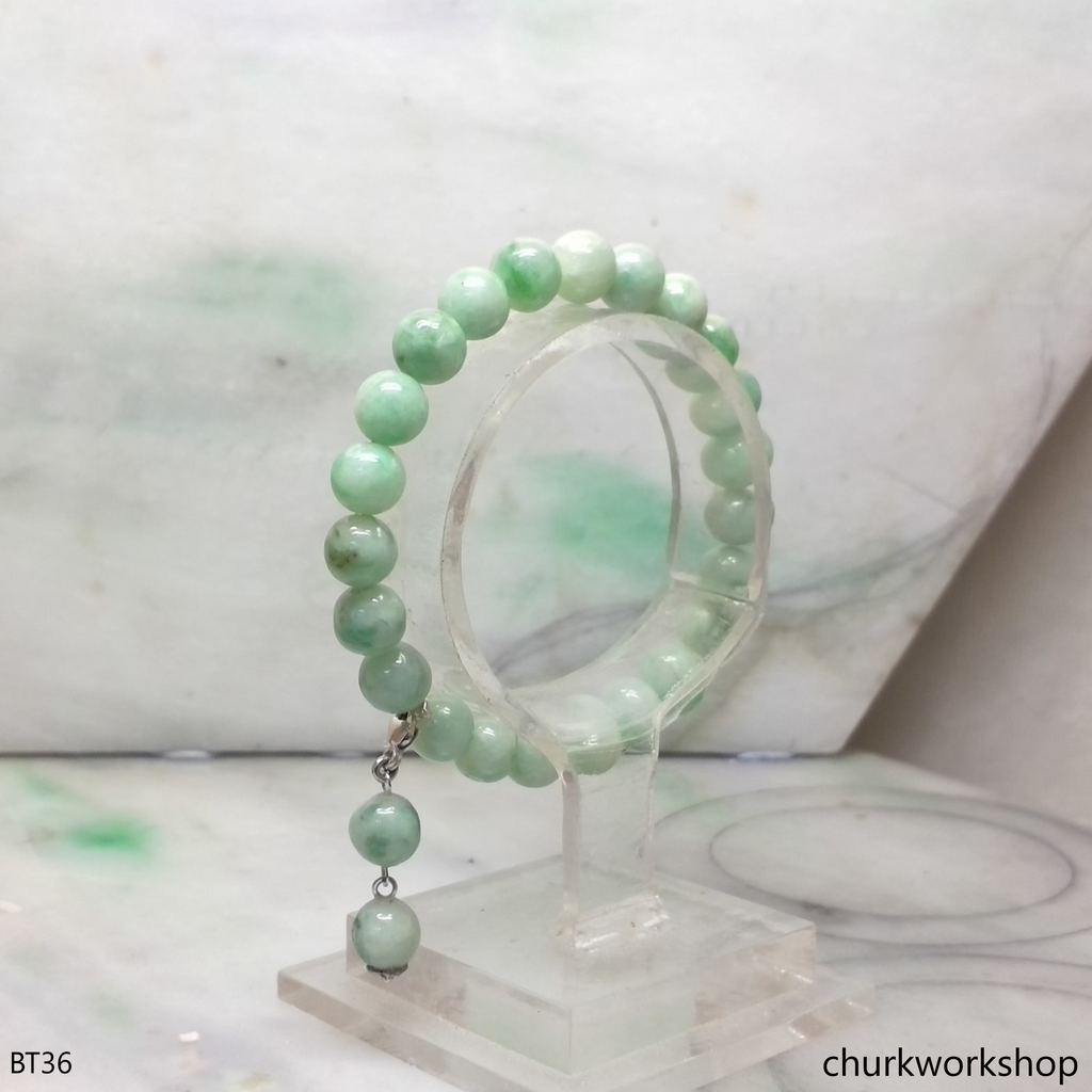 Light green beads jade bracelet with charm