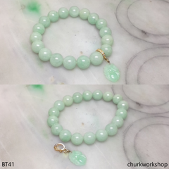 Light green beads jade bracelet with charm