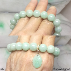 Light green beads jade bracelet with charm