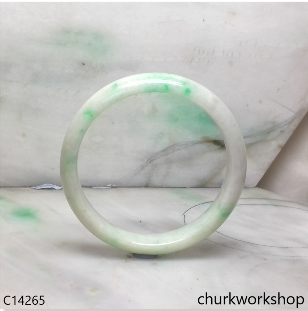 White base with splotches green jade bangle