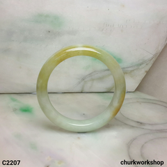 Light green mix splotches yellow jade bangle