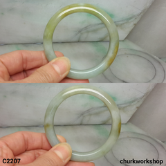 Light green mix splotches yellow jade bangle