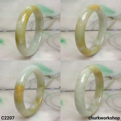 Light green mix splotches yellow jade bangle