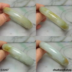 Light green mix splotches yellow jade bangle