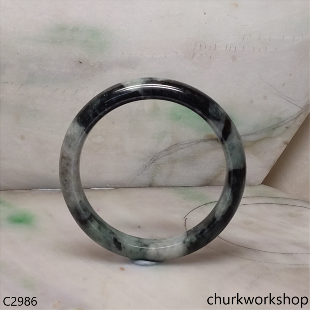 Light green mix black splotches jade bangle
