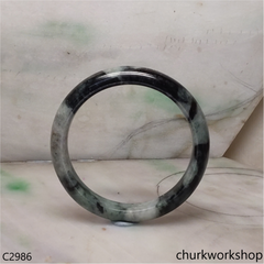 Light green mix black splotches jade bangle