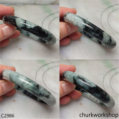 Light green mix black splotches jade bangle