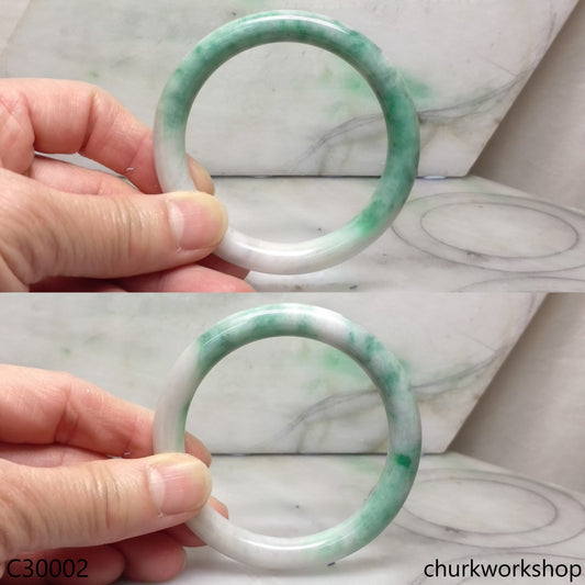 White base with splotches green jade bangle