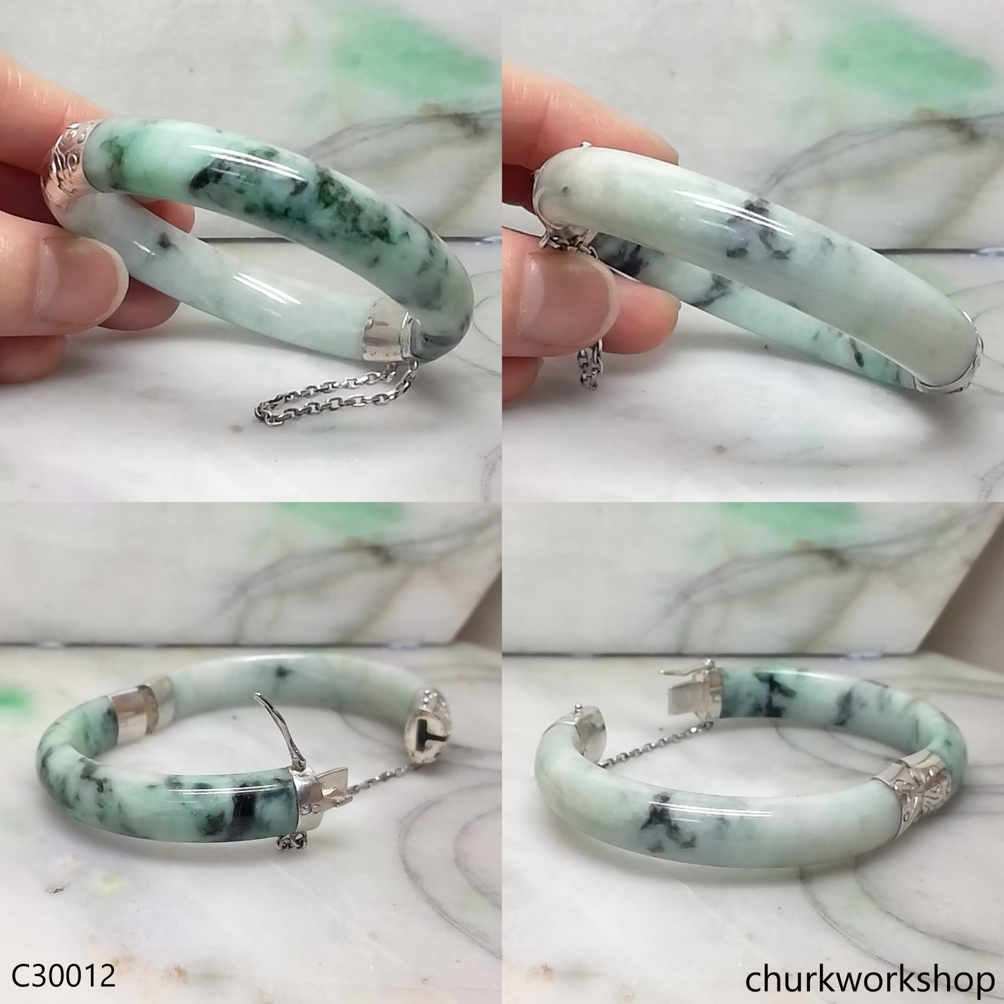 Bluish green hinges jade bangle