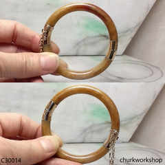 Red jade 14k yellow gold hinged jade bangle