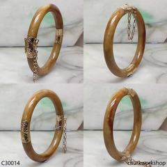Red jade 14k yellow gold hinged jade bangle