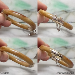 Red jade 14k yellow gold hinged jade bangle