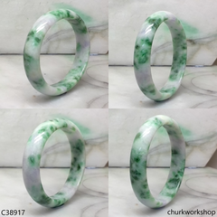White base with splotches lavender & green jade bangle