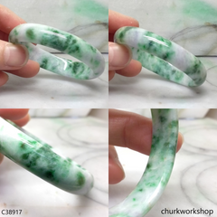 White base with splotches lavender & green jade bangle