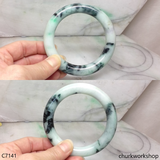 Large light green with splotches dark green jade bangle