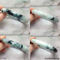 Large light green with splotches dark green jade bangle