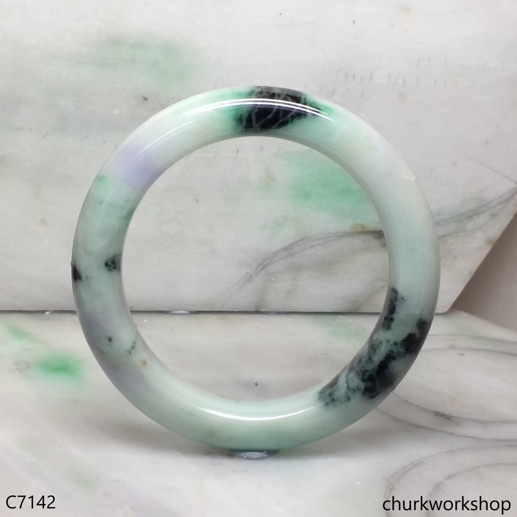 Large light green mix dark green & lavender jade bangle