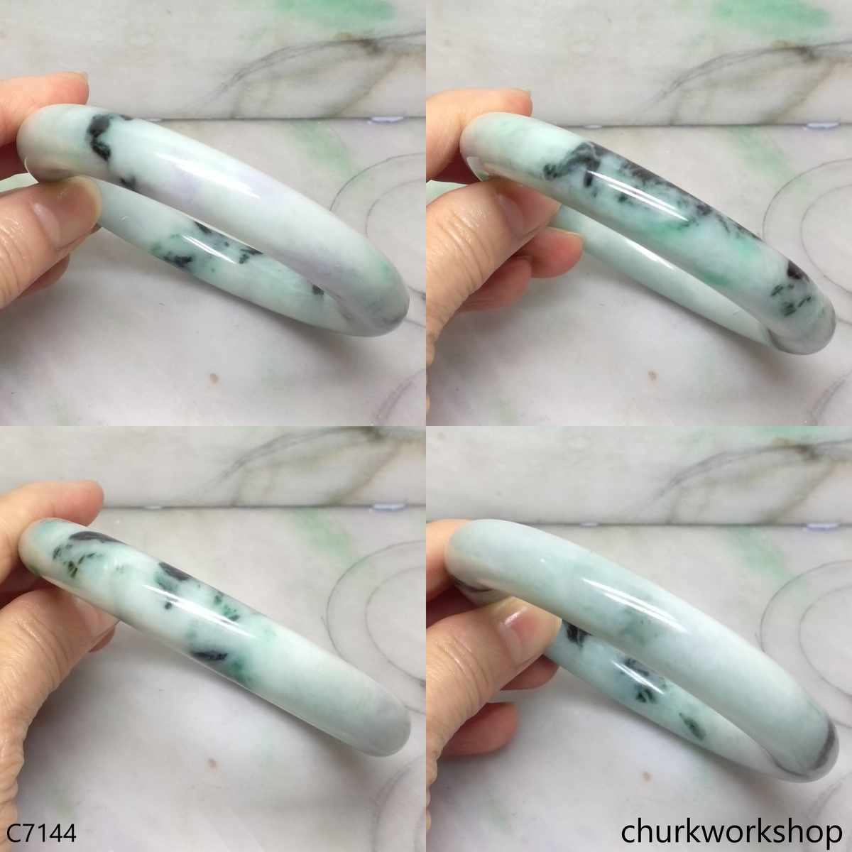Large light green mix dark green jade bangle