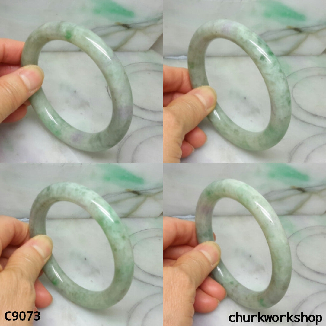 Large pea green mix grayish lavender jade bangle