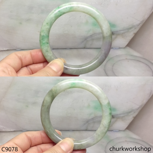 Reserved Large pea green mix lavender jade bangle