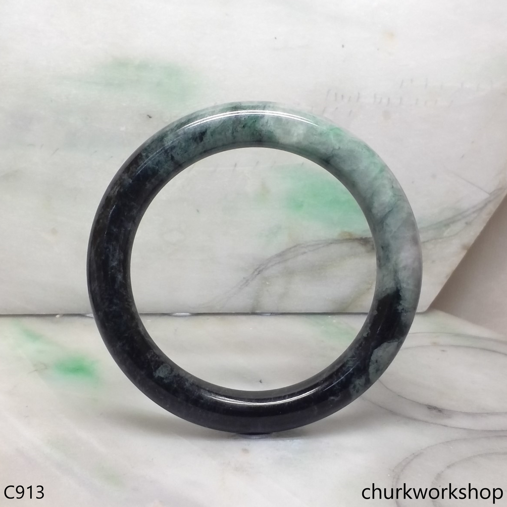 Large dark & light green jade bangle