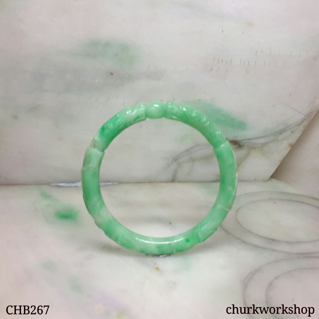 Green double dragon jade bangle