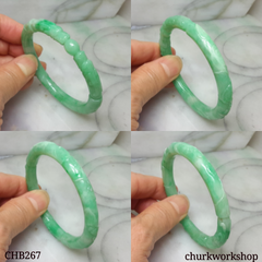 Green double dragon jade bangle