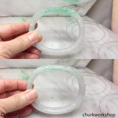 Light green jade carved dragon oval bangle